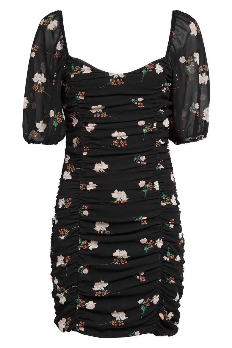 Sasha Ruched Minidress, Alternate, color, BLACK/ CREAM/ CORAL
