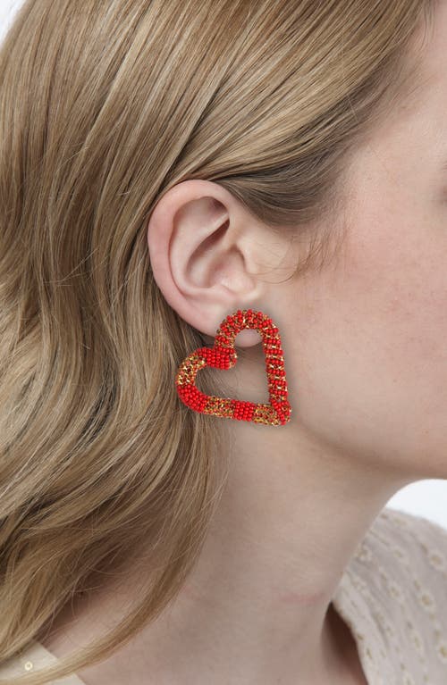 Shop Deepa Gurnani Preeti Beaded Heart Hoop Earrings In Red