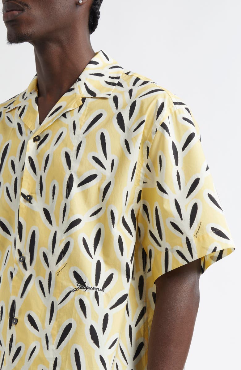 Jacquemus La Chemise Jean Button-Up Shirt, Alternate, color, Print Yellow/ Black