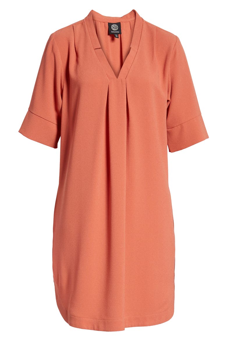 Pleat Front Curved Hem Shirtdress, Alternate, color, CORAL APRICOT