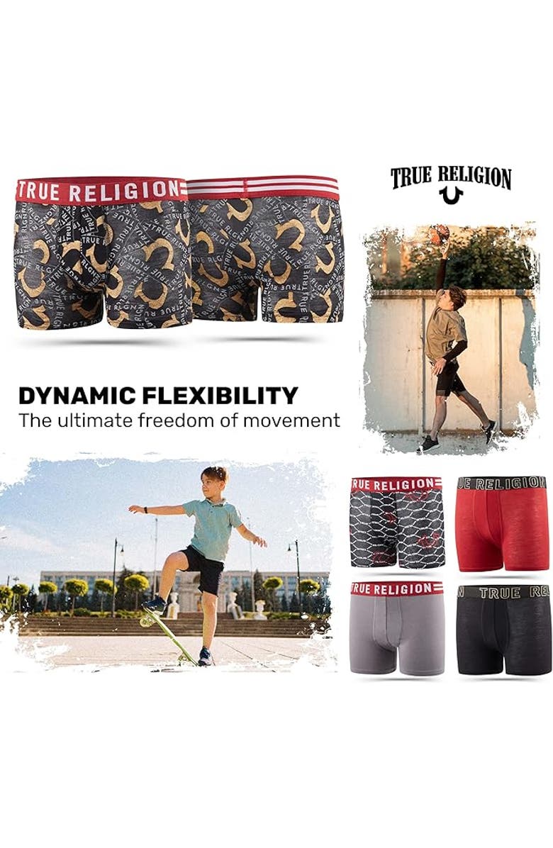 True Religion Boxer Briefs Pack of 5, Alternate, color, Red/Gold/Black/Grey