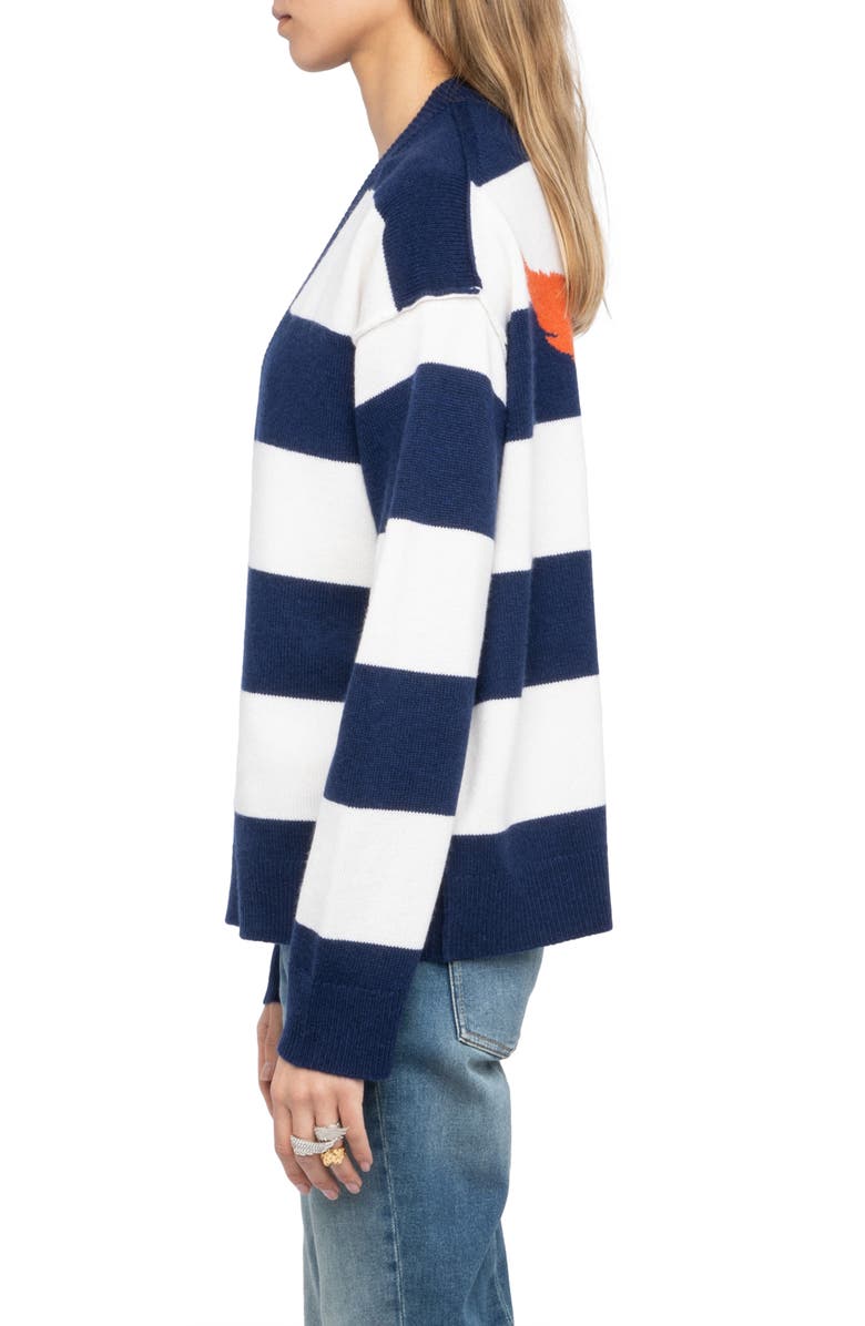 Zadig & Voltaire Wings Stripe Wool & Cashmere Sweater, Alternate, color, Marine