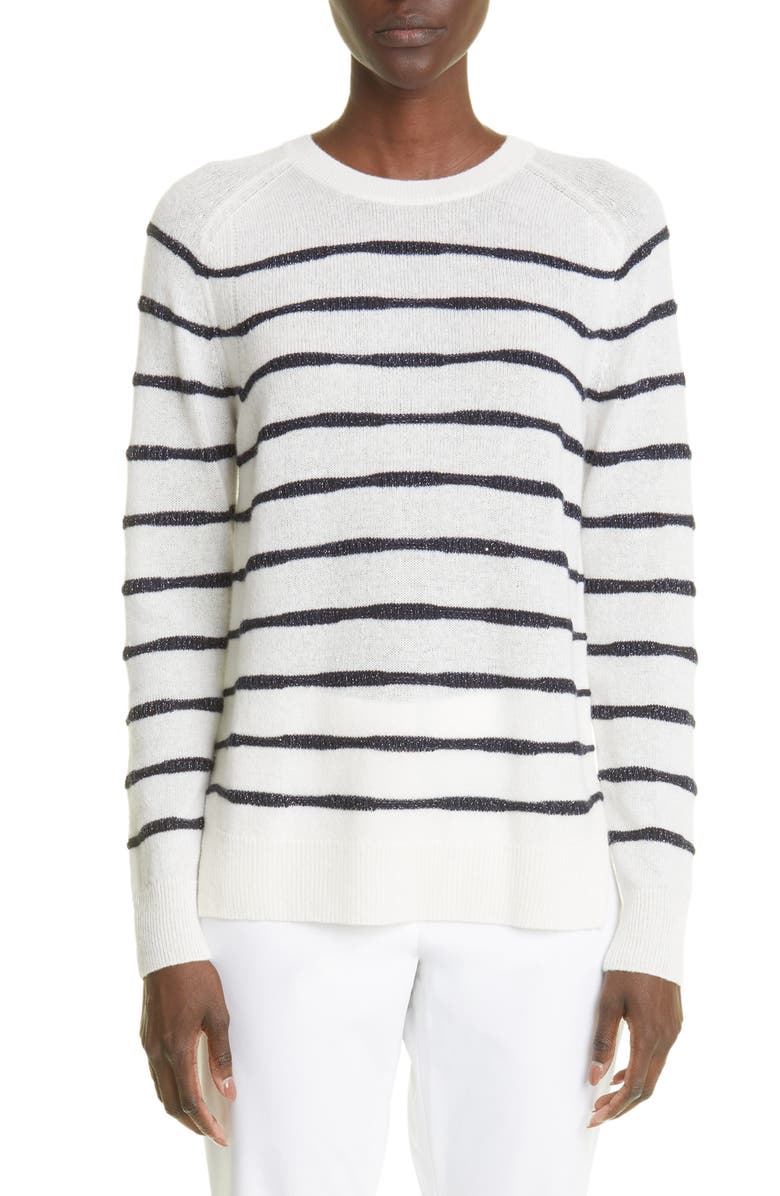 Lafayette 148 New York Stripe Cashmere Blend Sweater, Main, color,
