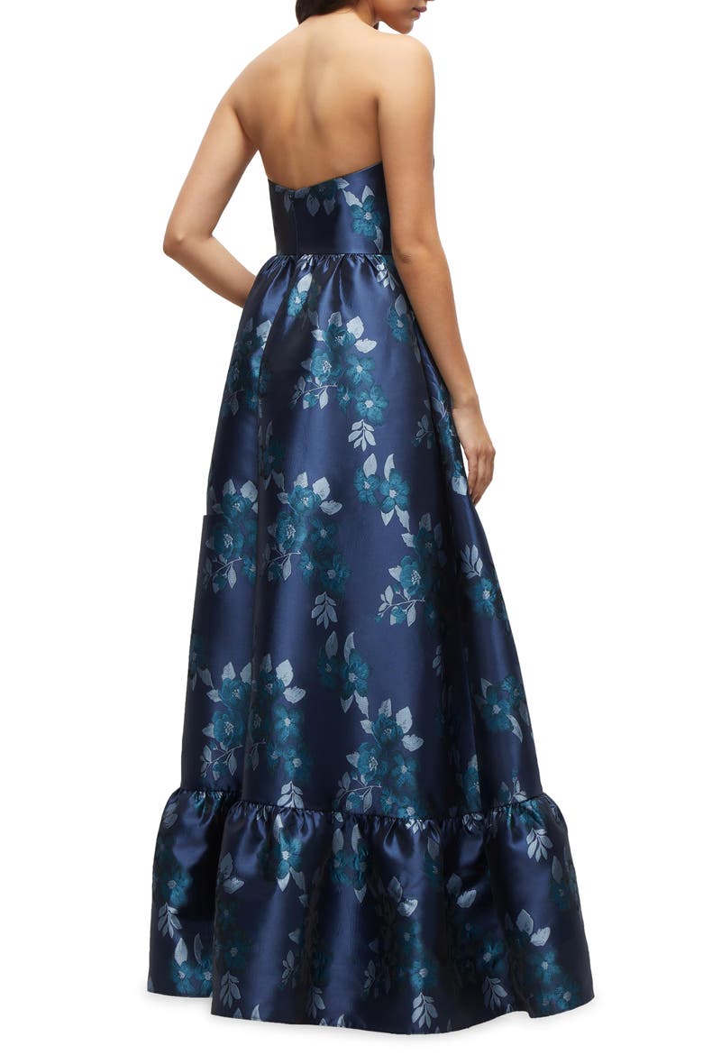Damask Strapless Gown, Alternate, color, MIDNIGHT NAVY DAMASK
