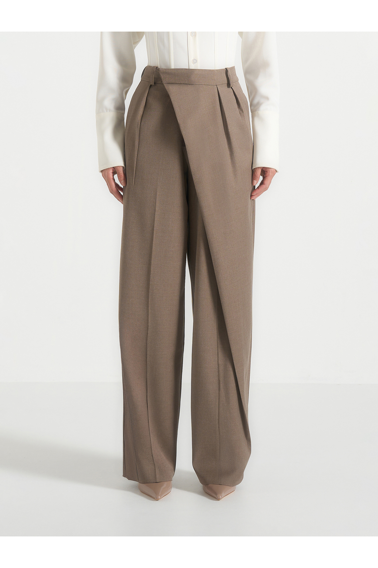 Colette Draped Wrap Front Pleated Trousers, Alternate, color, Taupe