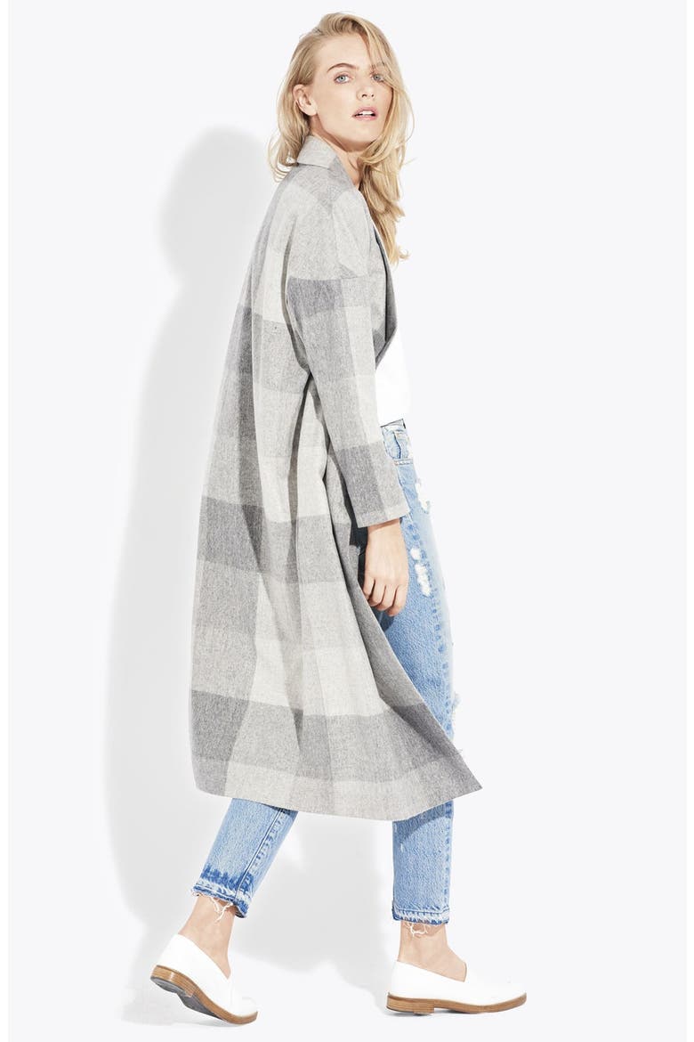 The Robe Wool Long Coat, Alternate, color, GREY PLAID