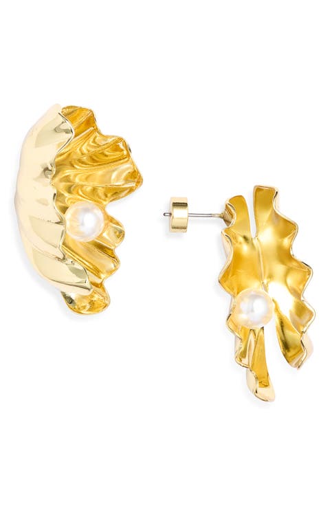 Fluted Faux Pearl Stud Earrings