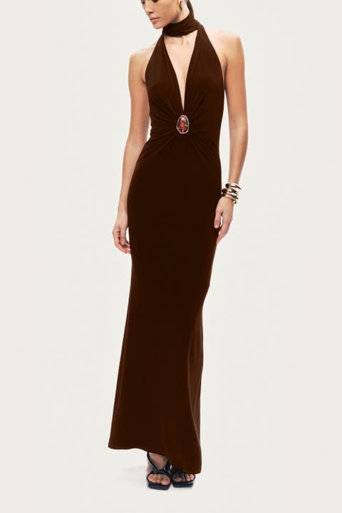Halter-Neck Draped Maxi Dress