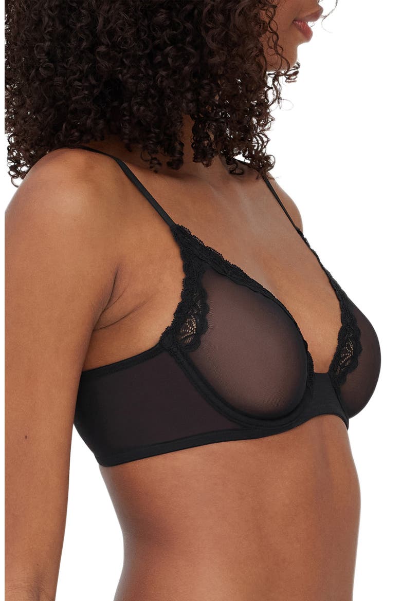 Passion Underwire Plunge Unlined Mesh Bra, Alternate, color, BLACK