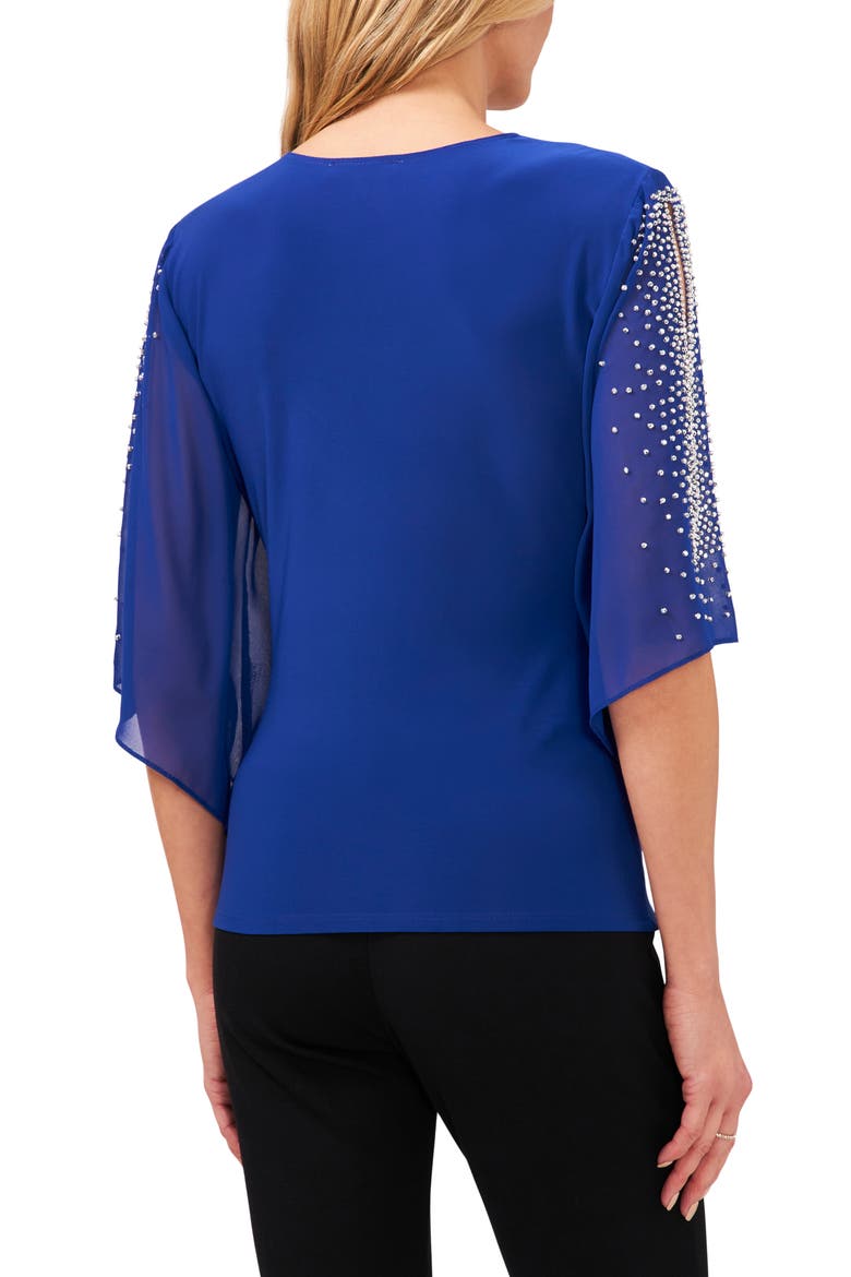 Beaded Sleeve Surplice Knit Top, Alternate, color, GODDESS BLUE