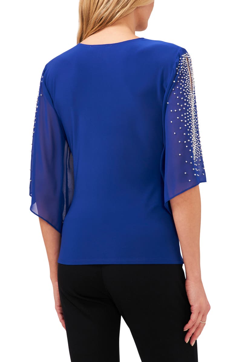 Chaus Beaded Sleeve Surplice Knit Top, Alternate, color, Goddess Blue