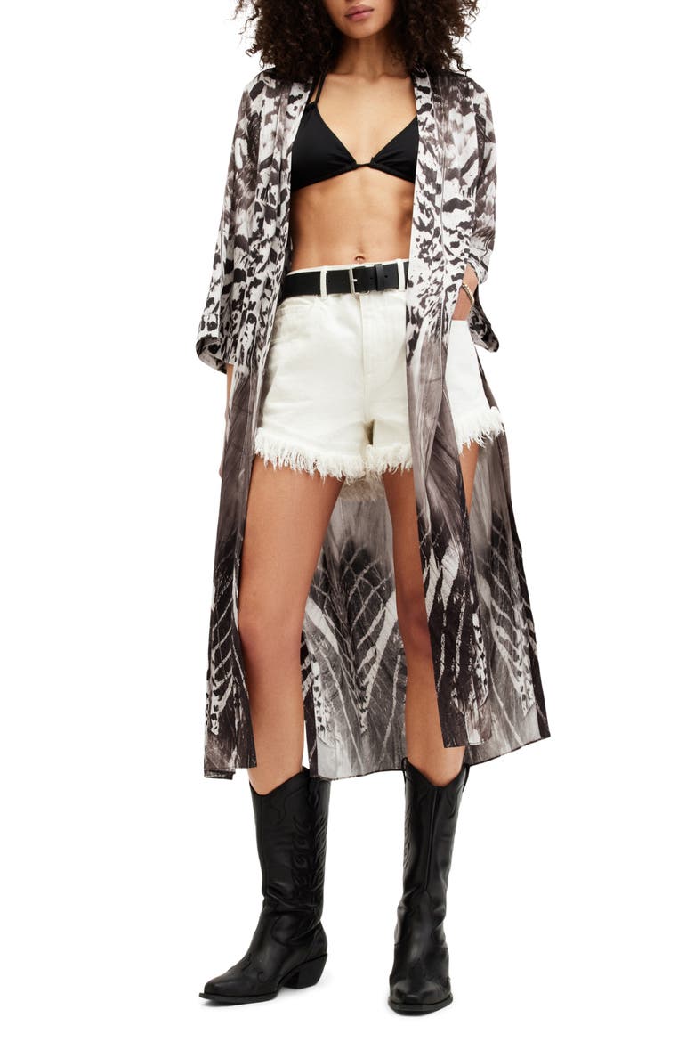 Carine Sierra Abstract Print Duster, Main, color, WHITE