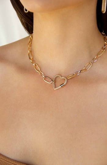 Crystal Pavé Heart Clasp Necklace