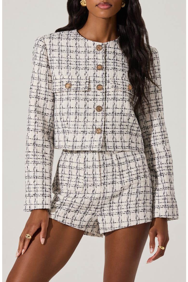 Tweed Crop Jacket, Main, color, WHITE BLAC