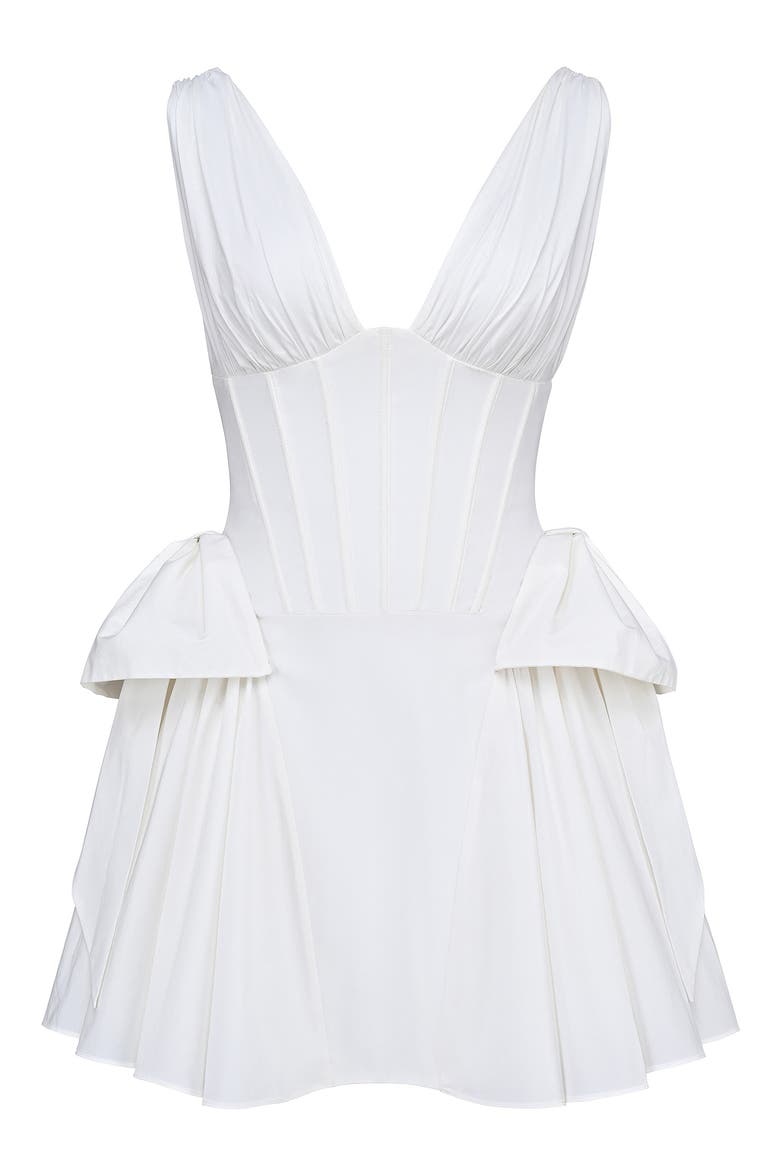 Amalia Twin Bow Stretch Cotton Cocktail Minidress, Alternate, color, WHITE