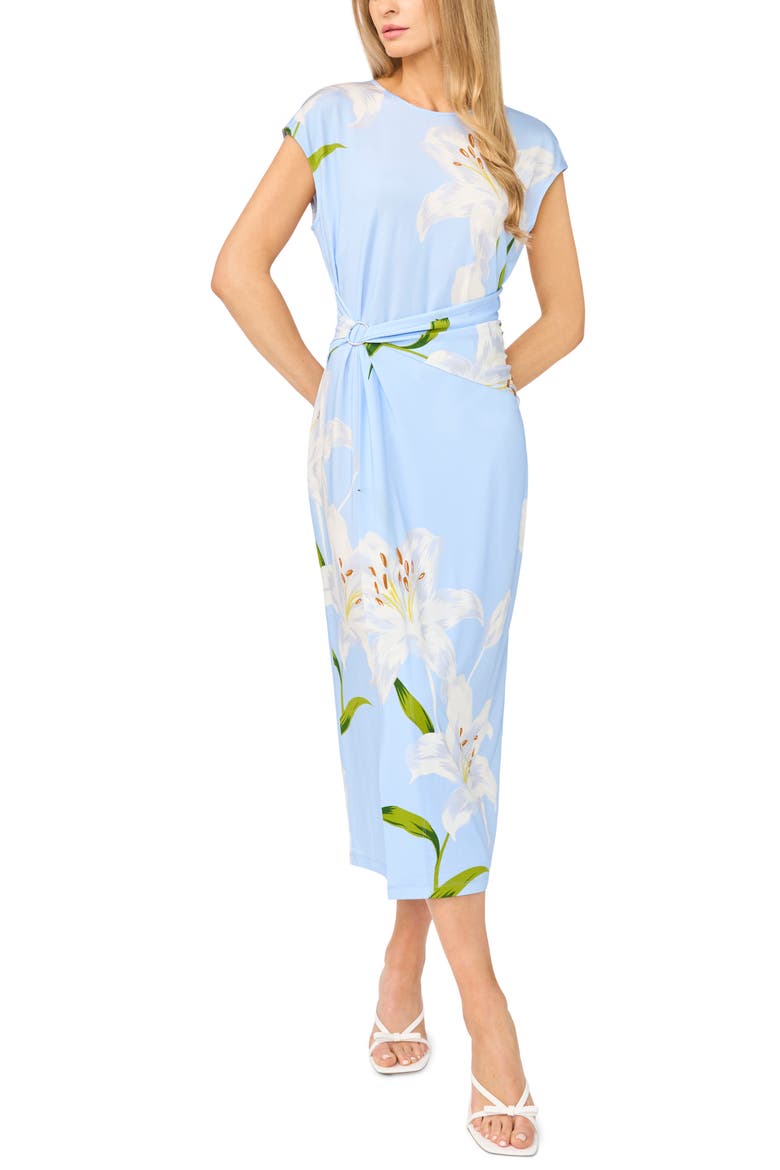Kaity Floral Clasp Detail Knit Dress, Main, color, BLUE SURF
