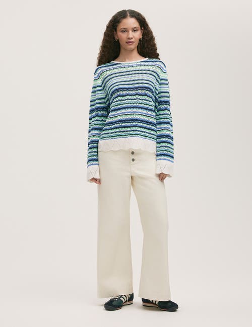 Finery London Audrenia Striped Crochet Jumper In Blue