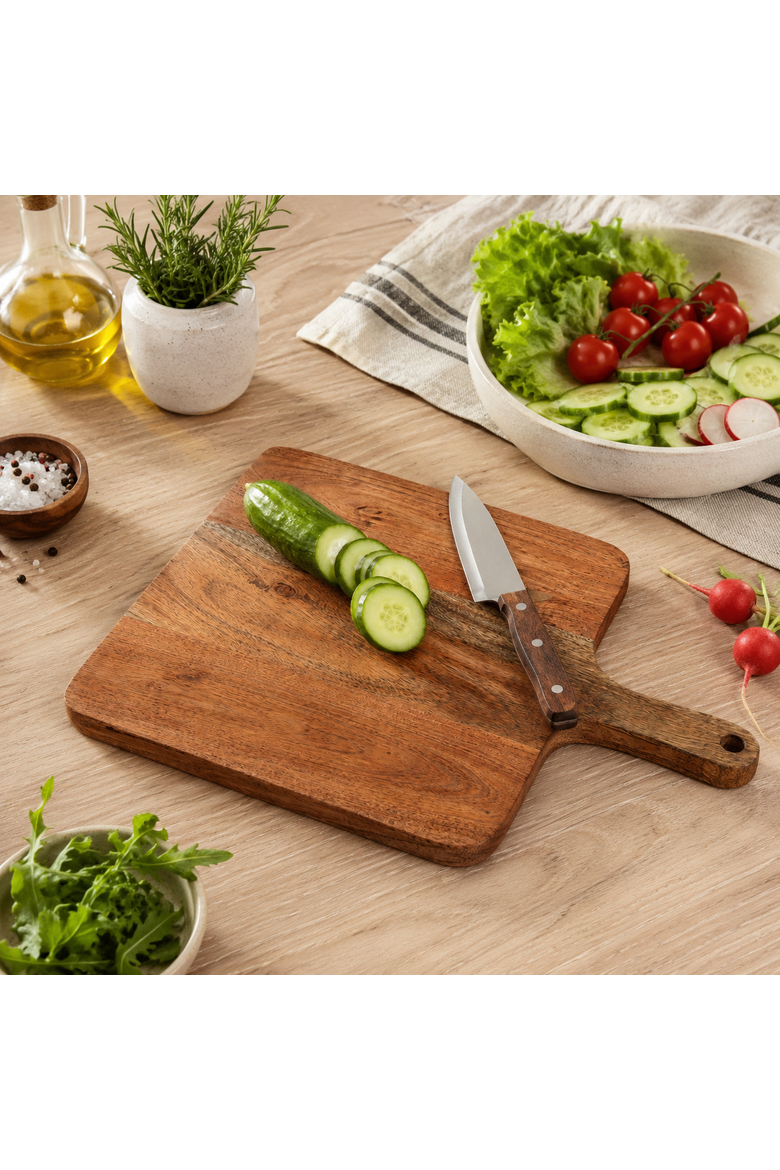 Acacia Wood Chopping Board with Handle, Alternate, color, Natural Wood