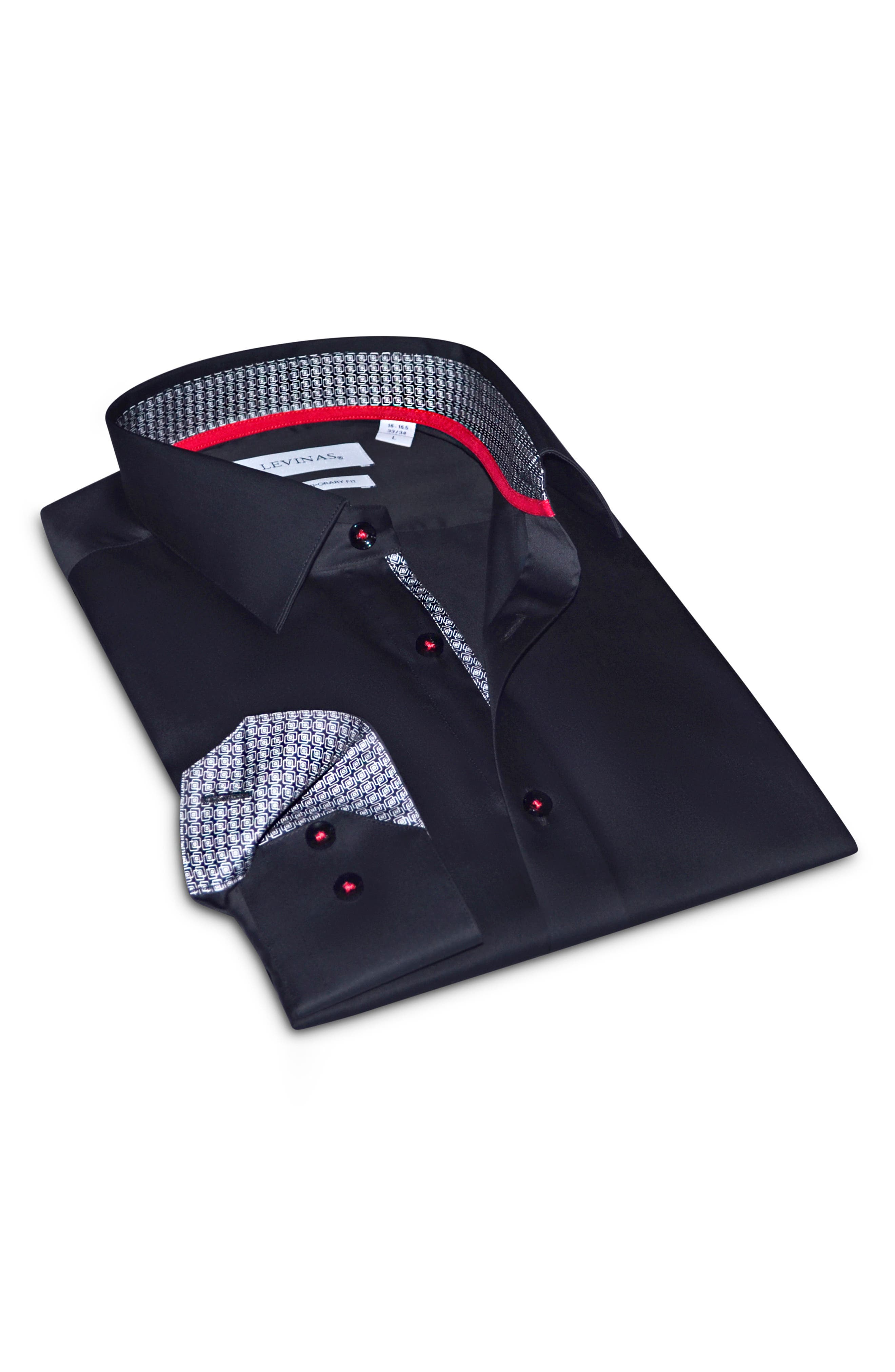 LEVINAS Contemporary Fit Solid Cotton Dress Shirt