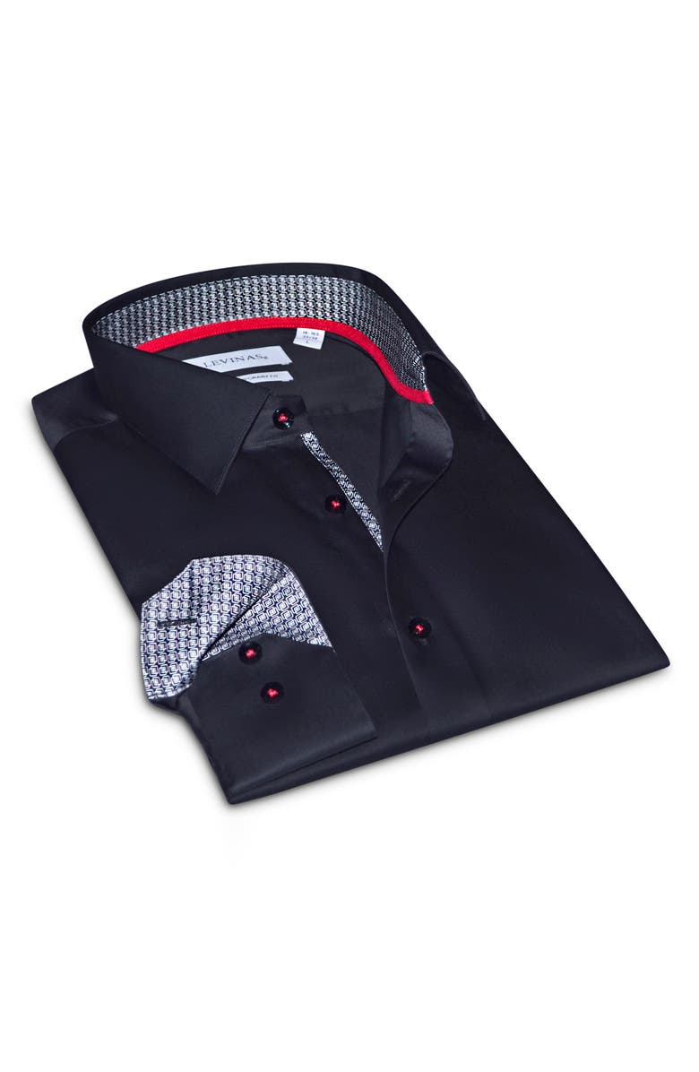 LEVINAS Contemporary Fit Solid Cotton Dress Shirt, Main, color, Black