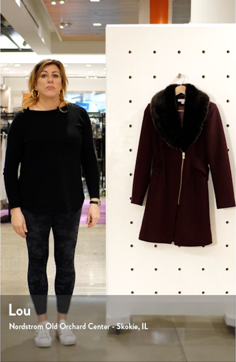 Asymmetrical Wool Coat with Faux Fur Collar, sales video thumbnail