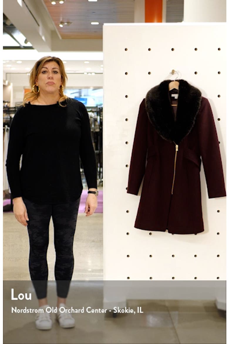 Asymmetrical Wool Coat with Faux Fur Collar video