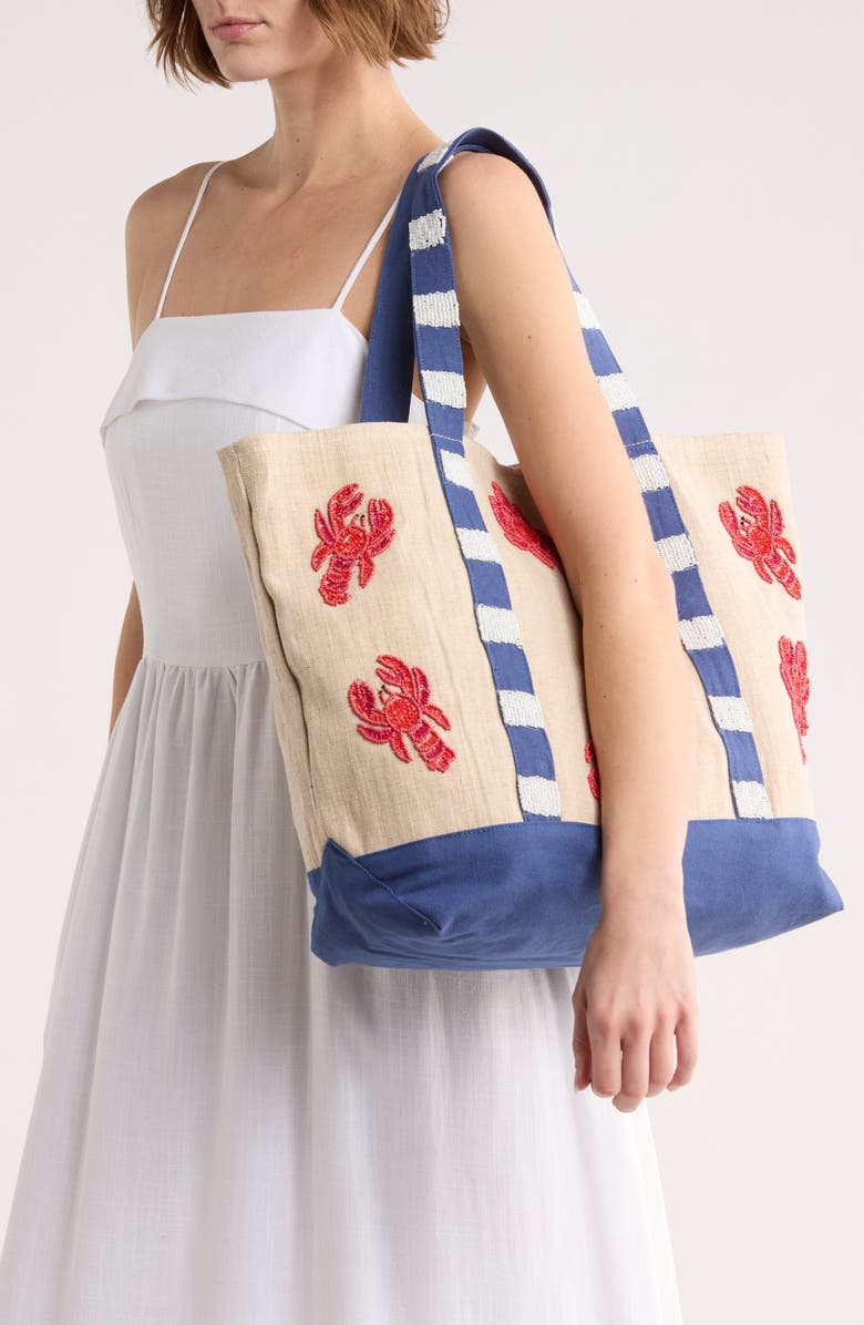 Collection XIIX Lobster Beaded Canvas Tote, Alternate, color, Blue