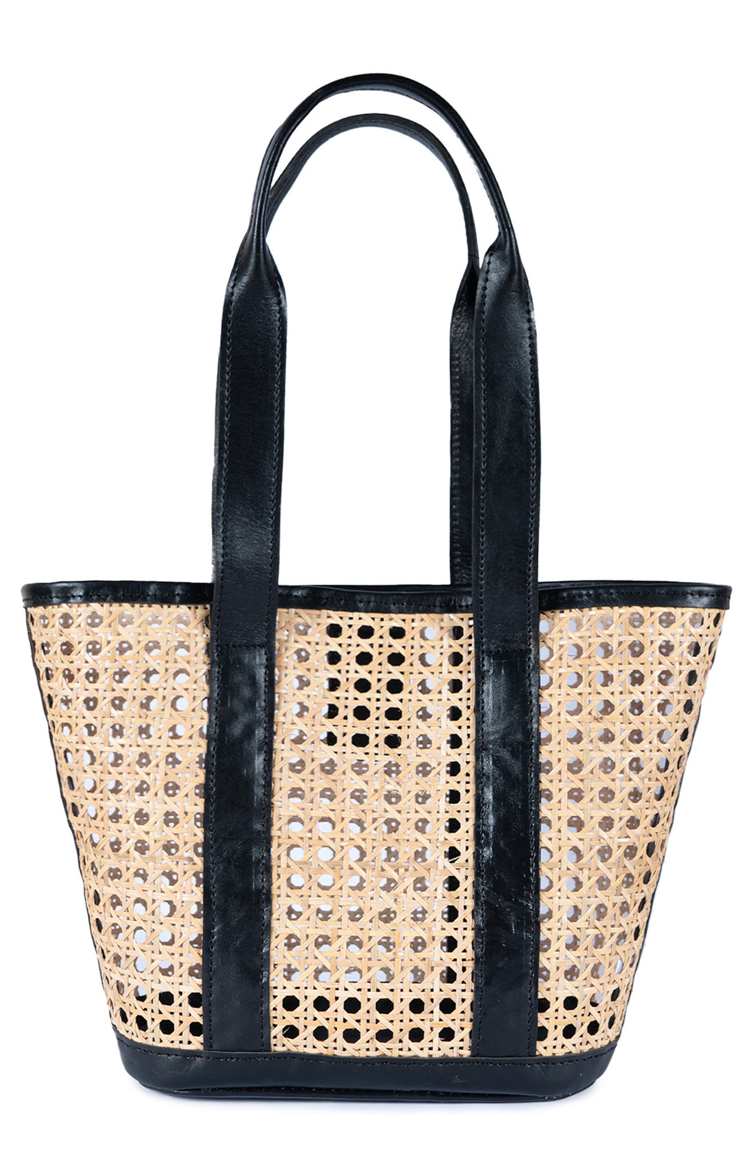 Jelavu Sandi Rattan & Leather Tote Bag, Alternate, color, Beige/ Black