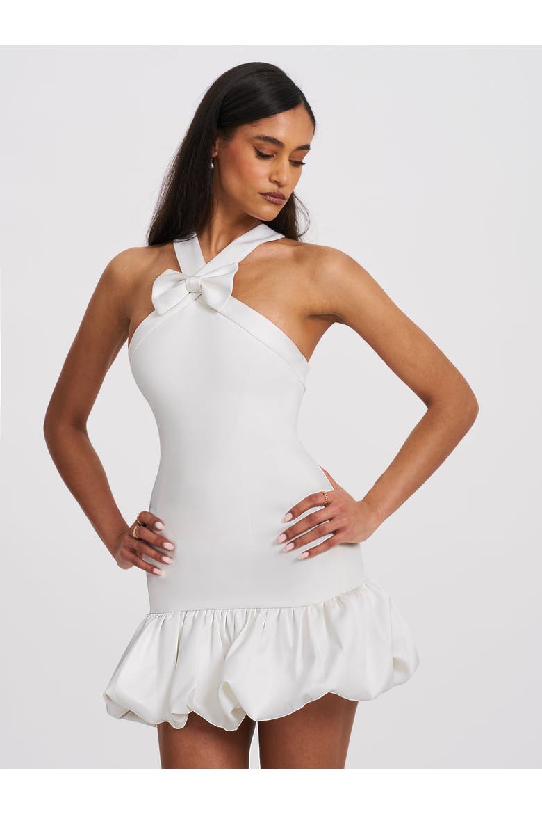 Barbra Cross Straps Bodycon Mini Dress with Bubble Hem, Alternate, color, White