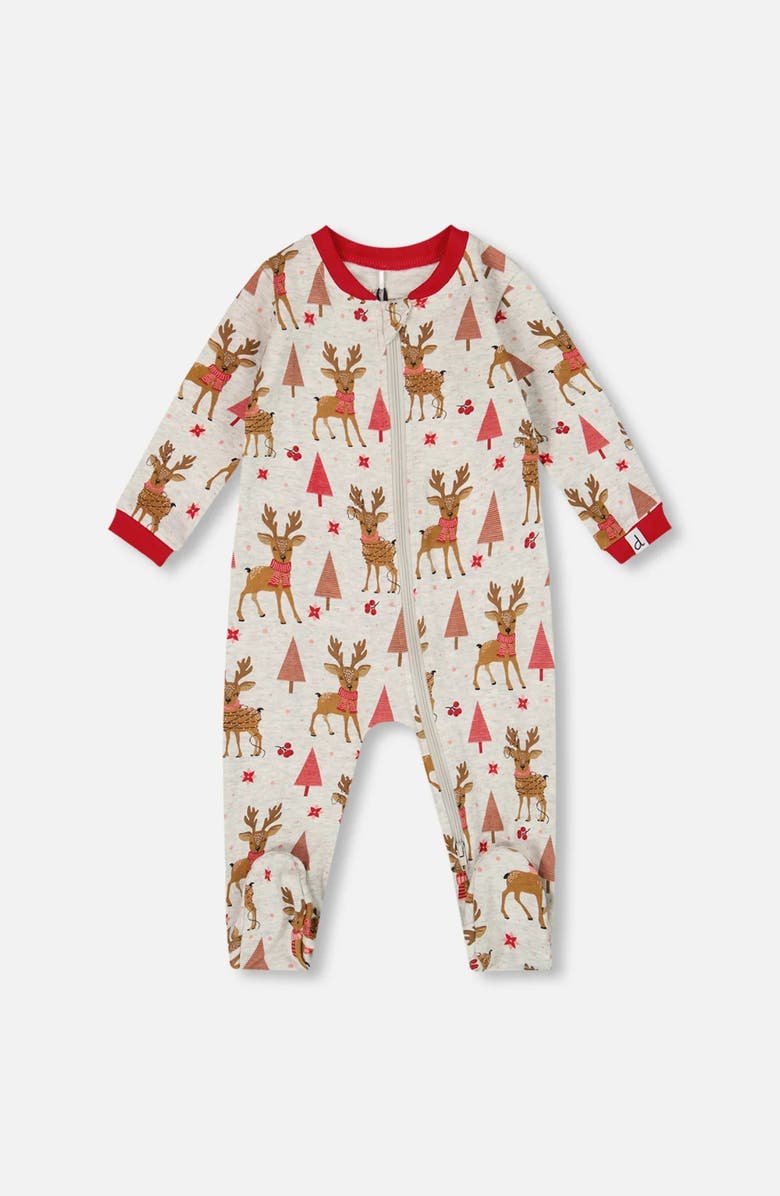Deux par Deux One-Piece Organic Cotton Pajama Girly Reindeer, Main, color, Beige