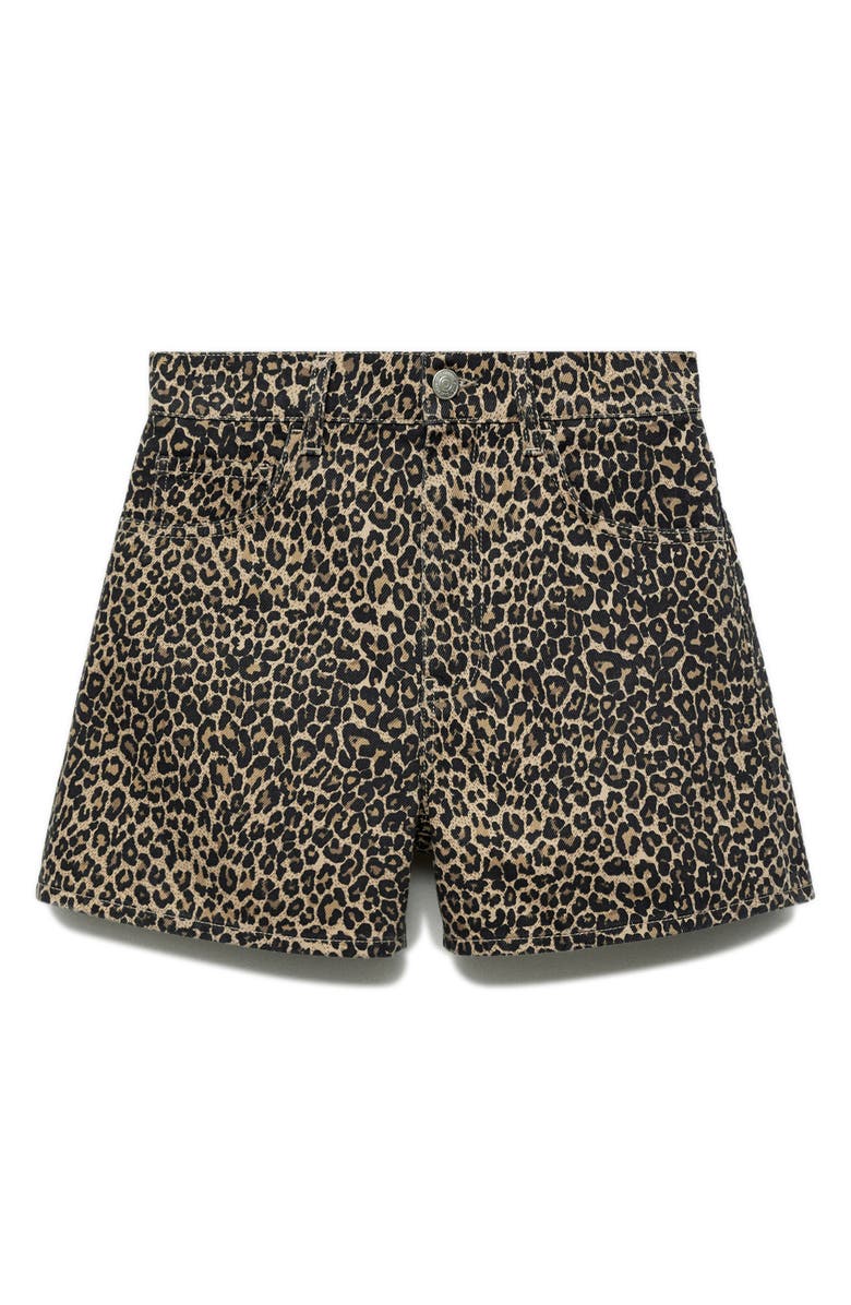 MANGO Leopard Print Denim Shorts, Main, color, 