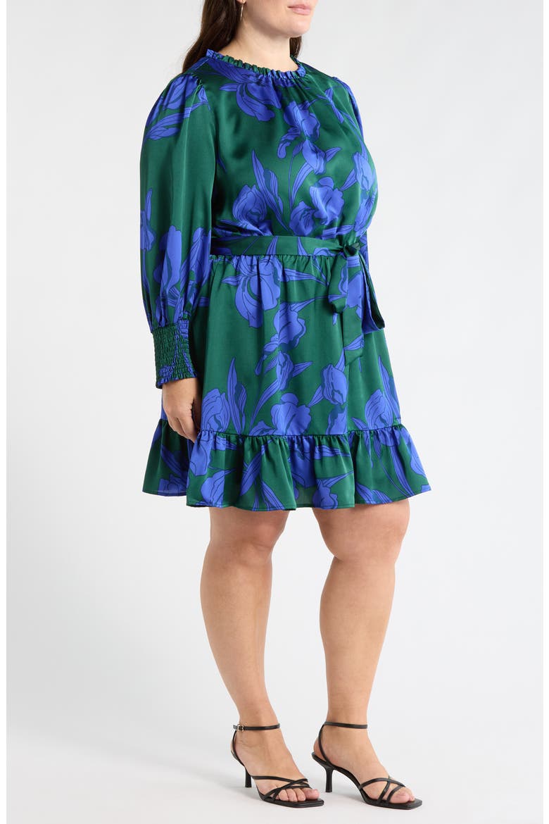 Busbee Floral Sevilla Satin Long Sleeve Dress, Alternate, color, EMERALD-MULTI