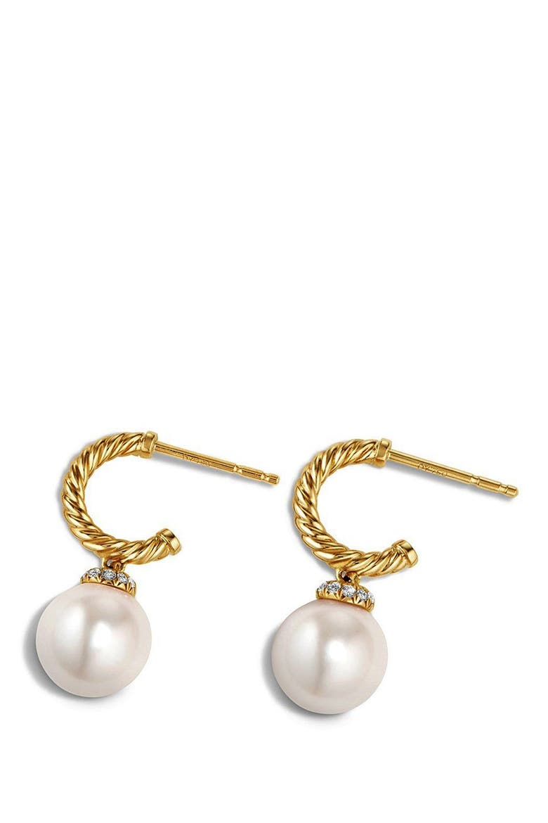 Solari Hoop Earrings with Diamonds and Pearls in 18K Gold, Alternate, color, PEARL