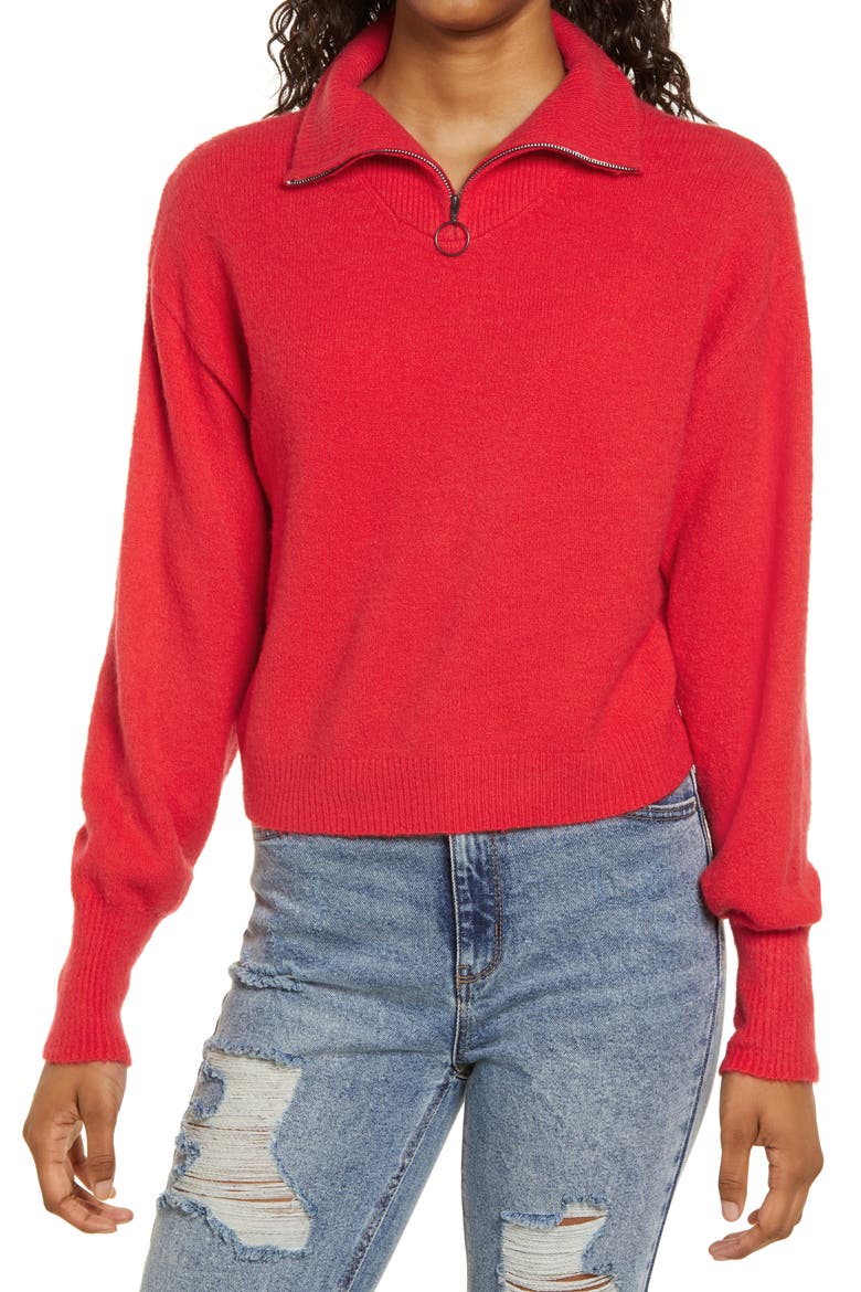 Zip Mock Neck Sweater, Main, color, RED POINSETTIA