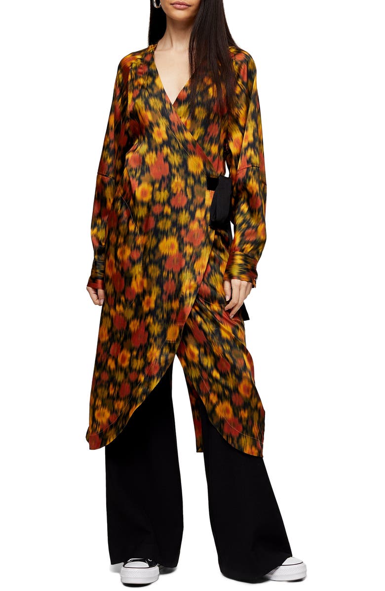 Topshop Boutique Long Sleeve Floral Wrap Dress, Main, color, 