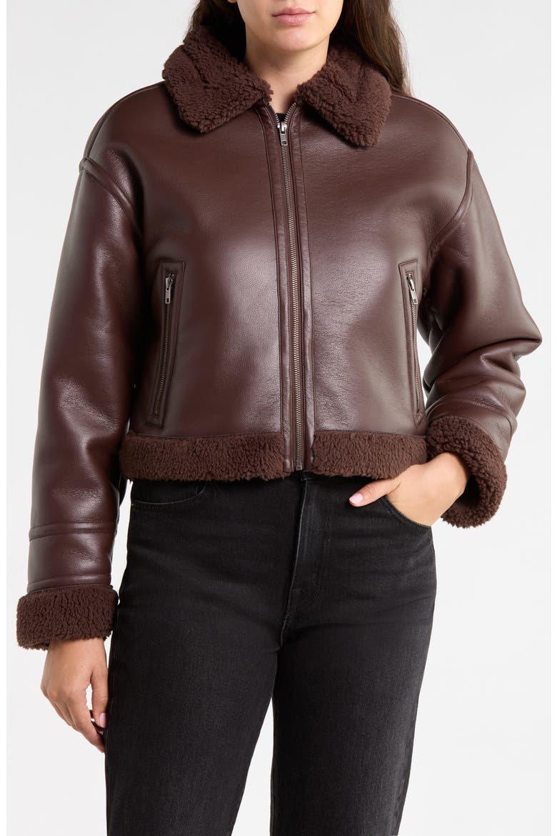 Faux Leather Moto Jacket, Main, color, DARK BROWN