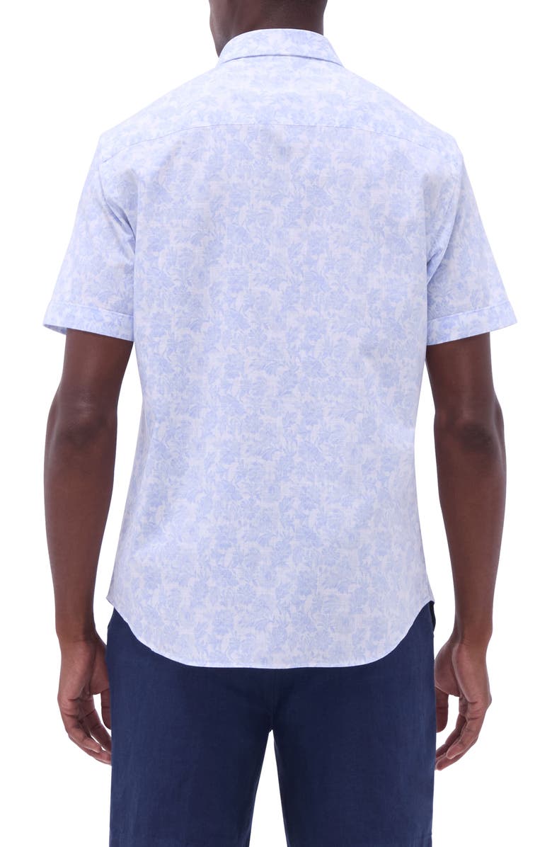 Bugatchi Orson Floral Print Short Sleeve Cotton Seersucker Button-Up Shirt, Alternate, color, Sky