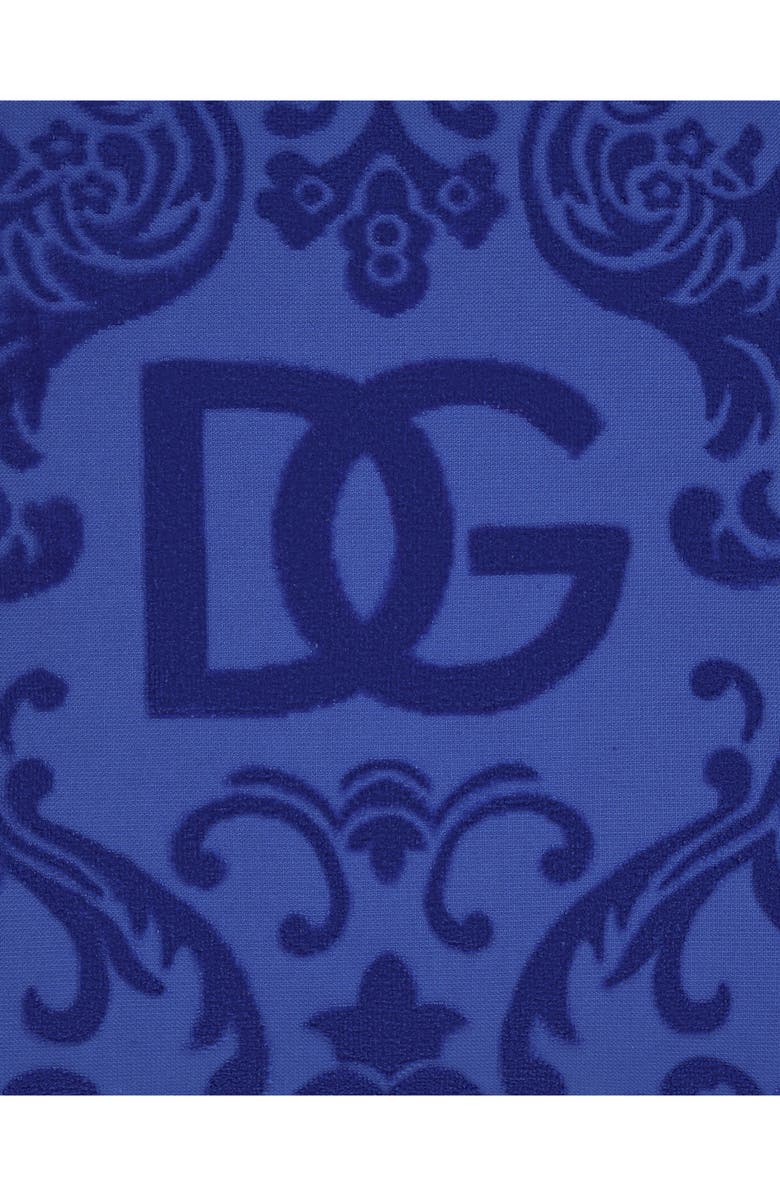 Dolce&Gabbana DG Logo Cotton Terry Cloth Outdoor Accent Pillow, Alternate, color, Blue