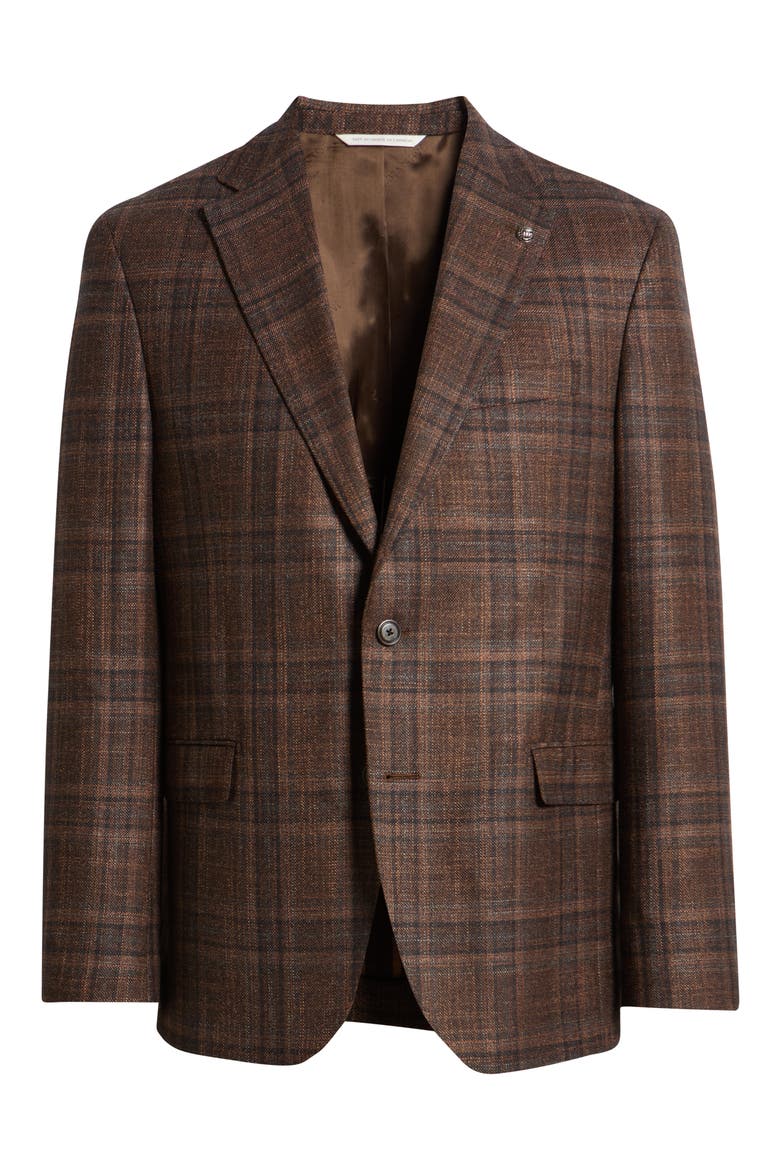 McAllen Brown & Orange Plaid Soft Constructed Wool & Silk Sport Coat, Main, color, BURNT ORANGE