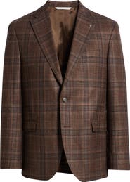 Jack Victor McAllen Brown & Orange Plaid Soft Constructed Wool & Silk Sport Coat