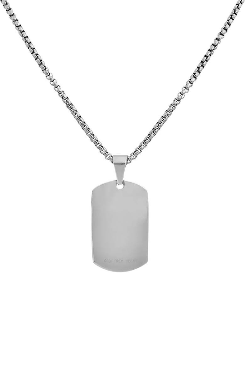 GEOFFREY BEENE Men's Stainless Steel Textured Dog Tag Pendant Necklace, Alternate, color, Silver