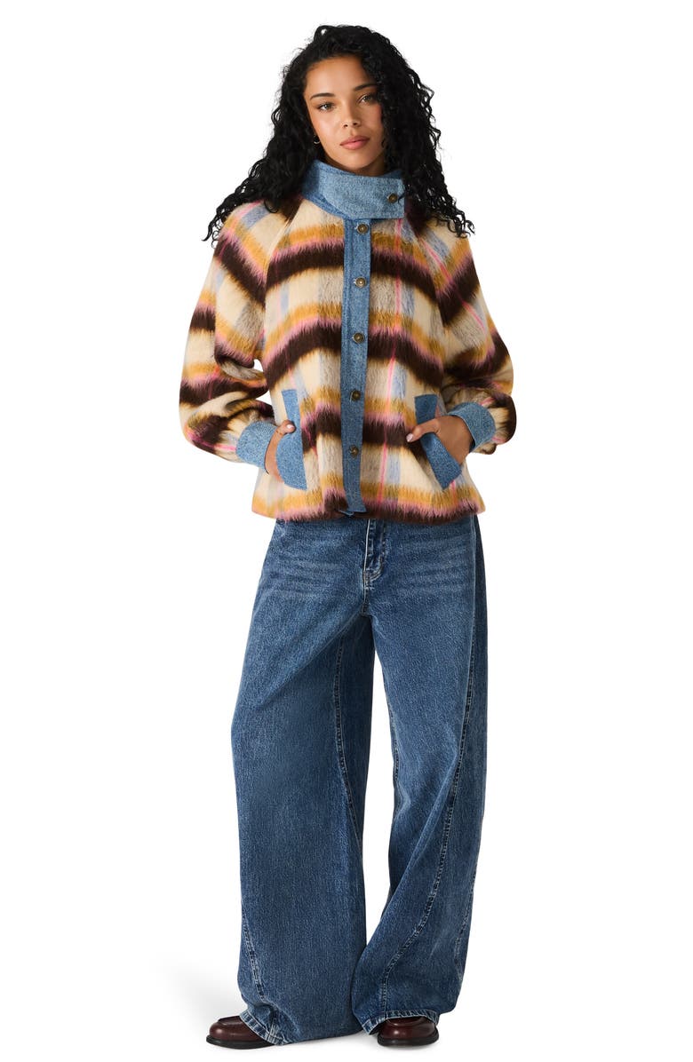 Steve Madden Kaylen Denim Trim Stripe Wool Blend Jacket, Alternate, color, Forever Blue