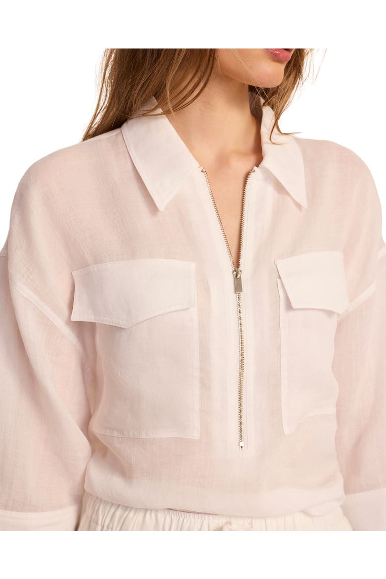 Ramie Zip Bomber Blouse, Alternate, color, Ivory