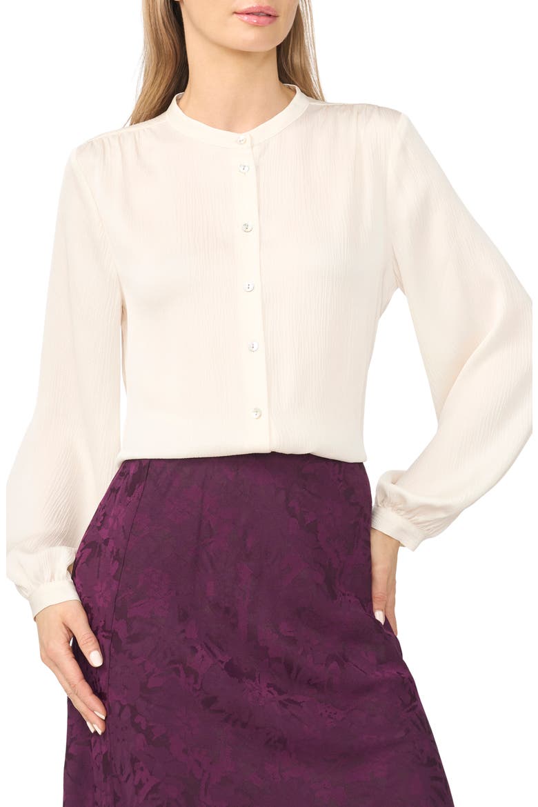 Shirred Long Sleeve Band Collar Shirt, Main, color, BUTTERCREAM