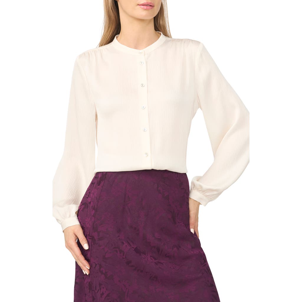 Halogenr Halogen(r) Shirred Long Sleeve Band Collar Shirt In Buttercream