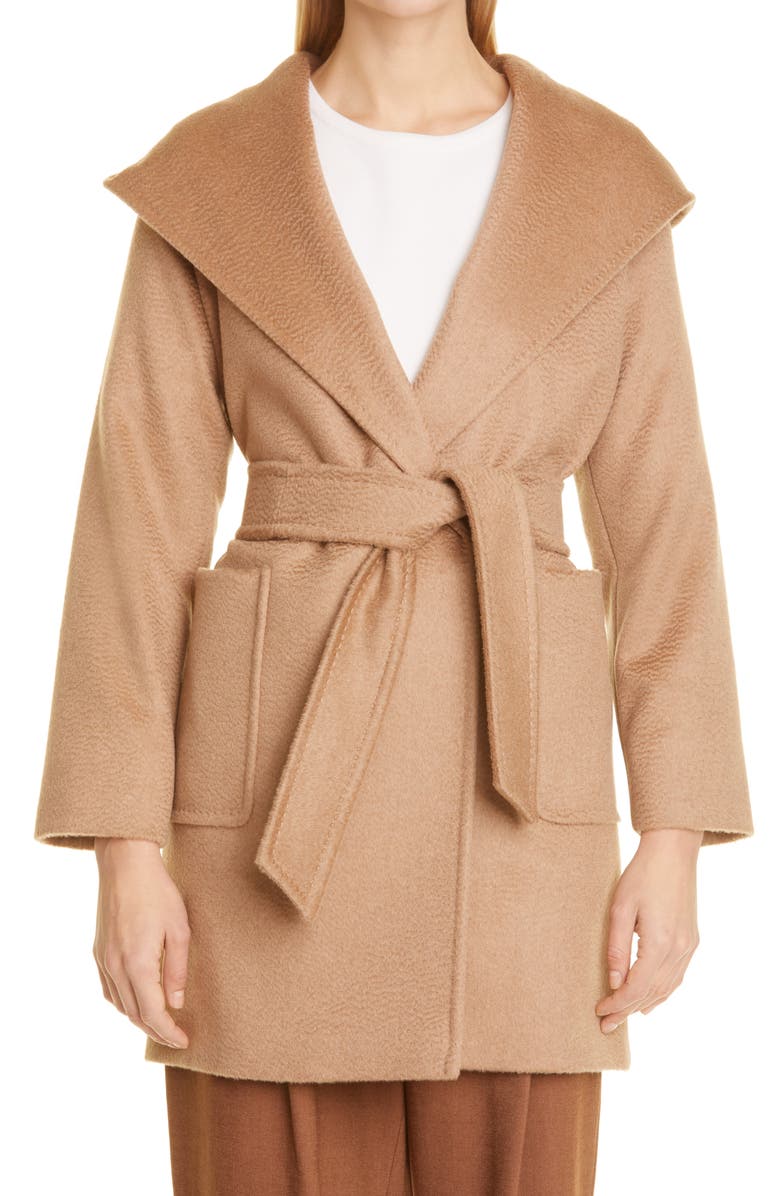 Max Mara Rialto Hooded Camel Hair Wrap Coat, Main, color, Camel