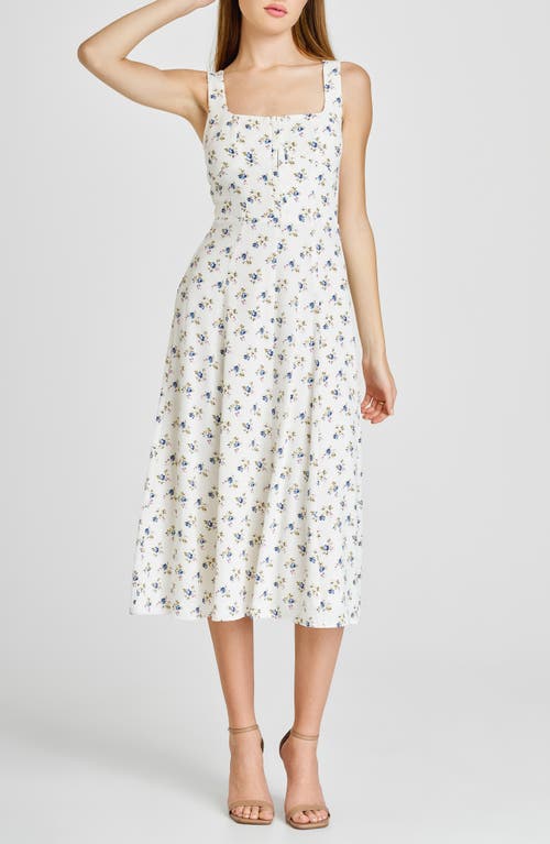 Wayf Leonie Floral Crepe Midi Dress In Ivory Ditsy
