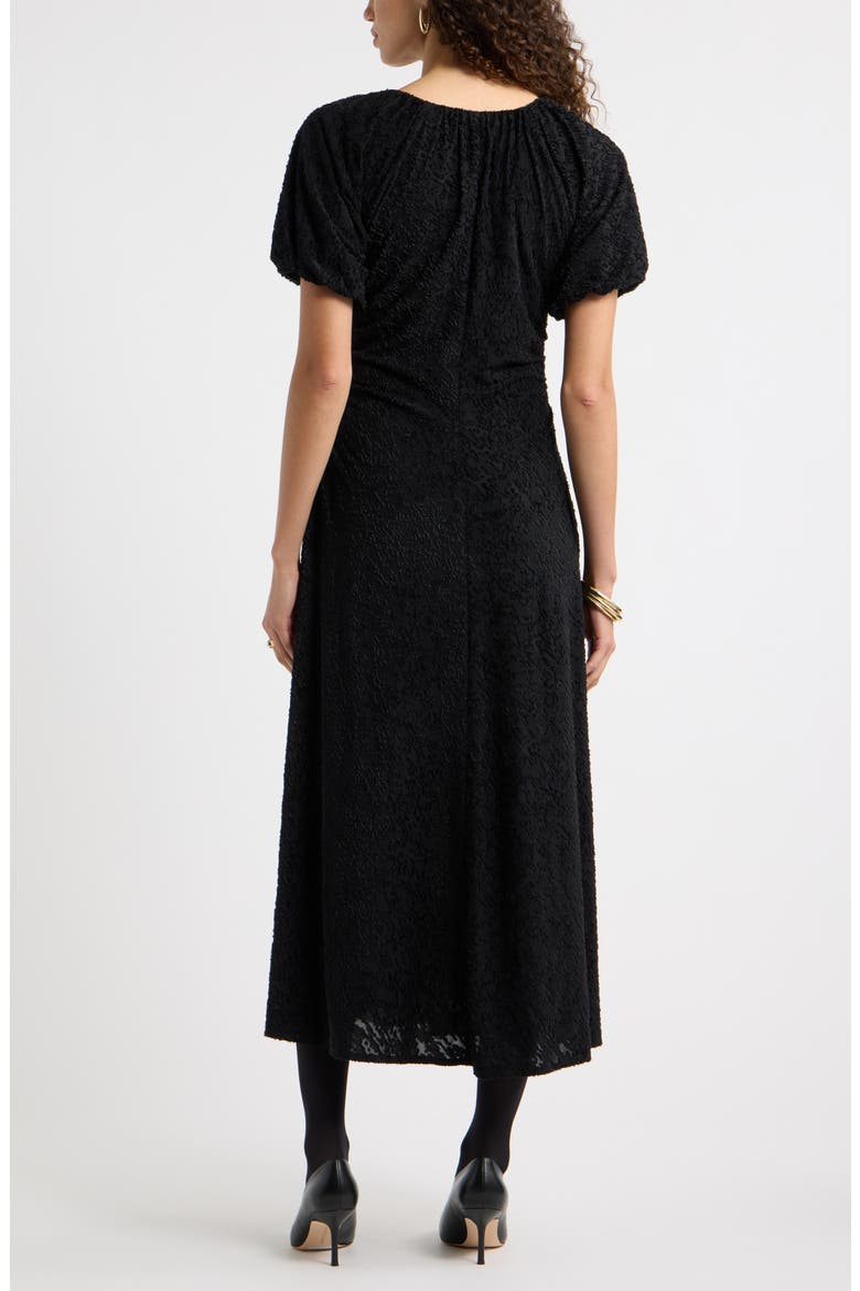 Ruched V-Neck Textured Knit Midi Dress, Alternate, color, BLACK