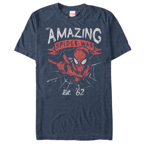 Men's Marvel Spider-Man Est 62  Graphic T-Shirt in Navy Blue Heather 