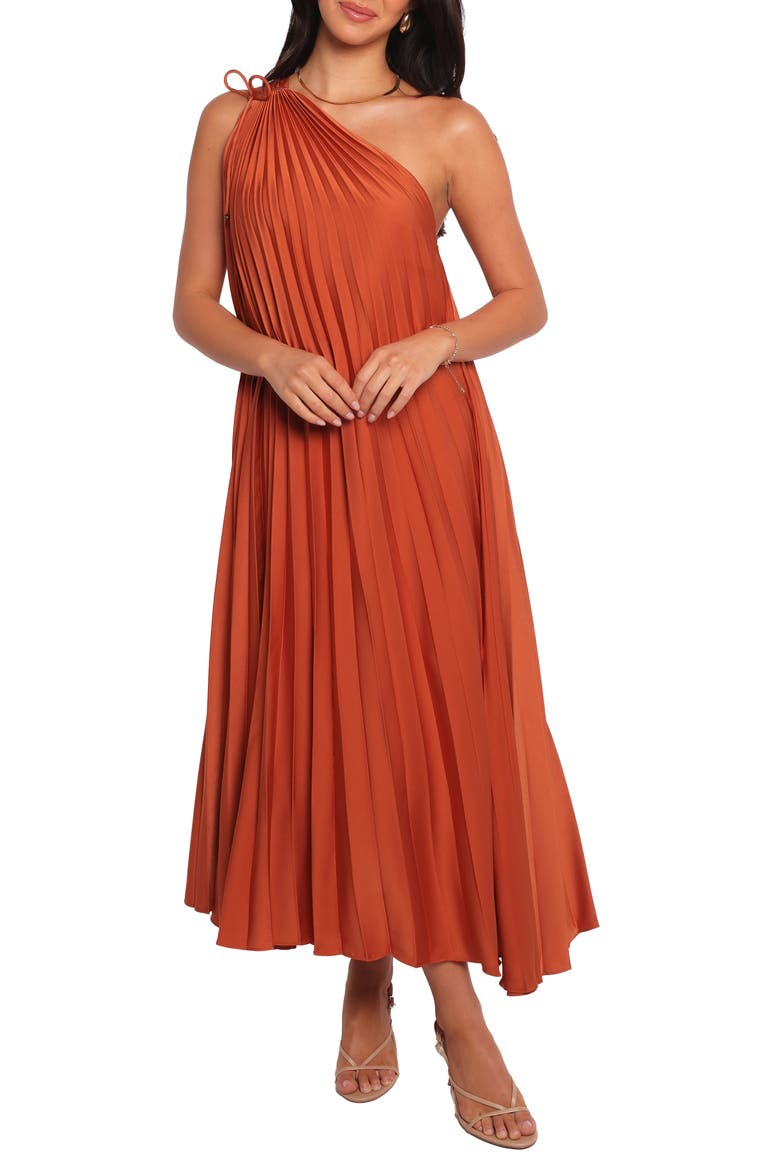 Selena One-Shoulder Midi Dress, Main, color, RUSSET BRONZE